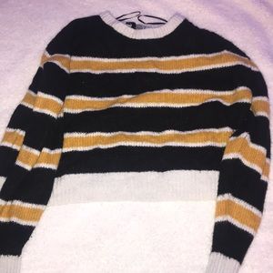 Striped cropped fuzzy sweater